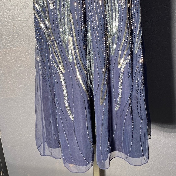 ANGIE - NWT - dress: grey lined mini, mesh overlay & beads / sequins, straps - L - Picture 4 of 16